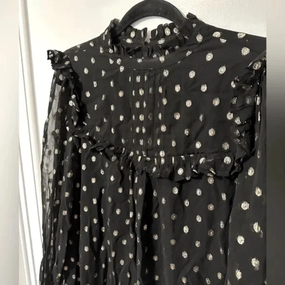 Oliver Bonas Metallic Foil Spot Print Black Mini Shift Dress (size 6) - Picture 9 of 12